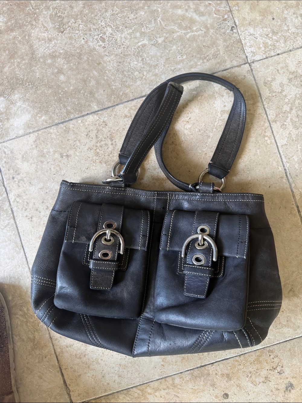 COACH Soho, leather double pocket satchel/tote, preowned black, and silver - Picture 10 of 11